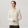 Suéter de Punto Fino de Lana y Cachemira para Mujer, temporada Otoño e Invierno, Calibre 12, Cuello en U, Manga Larga, Ajustado, Prenda Base