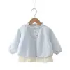 Cortavientos para Niña Primavera y Otoño Nuevo Elegante Estilo Coreano Niña Pequeña Patchwork Encaje Capullo de Flor Top