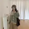 Cardigan de Tricô Color Block Listrado Retro Coreano Novo para Mulheres, Outono e Primavera 2025, Solto Casual Versátil, Jaqueta Suéter Tendência