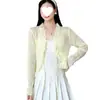 Verão Design Sense Nicho Babados Protetor Solar Cardigã Tricotado Feminino Fino Manga Longa Pequeno Xale Exterior Top Curto