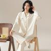 Primavera y Otoño Nuevo Pantalón de Manga Larga Cárdigan Solapa 6535 Pijama de Algodón para Hombres y Mujeres Parejas Ropa para el Hogar Conjunto de Dos Piezas a la Moda