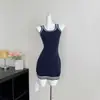 Nuevo vestido interior sexy de corte ajustado con tirantes de color contrastante, vestido de punto en blanco y negro, talla única