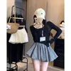Falda de estampado floral a cuadros con bloques de color, falda corta para mujeres petite, falda de verano de cintura alta en línea A, falda acampanada