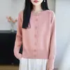 Elegante abrigo de punto con cuello redondo para mujer, nueva colección primavera/otoño 2026, talla petite, algodón puro, top chic, moderno