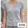Top de Punto de Verano para Mujer, Estilo Suave, de un Solo Botón, Cuello en V, Manga Corta, Corte Ajustado, Moderno, Rejuvenecedor, Versátil, Fábrica