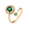 RAKOL Anillo Chapado en Oro con Circonita Redonda de Color y Circonita Blanca Redonda Nuevo Circonita Verde Diseño Abierto Simple Tridimensional de Nicho