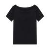 Sentido del Diseño Algodón Puro Gris Holgada Hombro Descubierto Manga Corta Camiseta Mujer Verano Casual Combinable Jersey Top Blanco