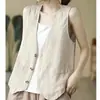 Chaleco Delgado Casual Versátil para Mujer Nuevo Top de Algodón y Lino de Verano Ropa de Abrigo Chaleco Corto Casual Elegante