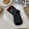 Calcetines Nuevos de Otoño e Invierno con Rayas de Dibujos Animados y Oso Bordado para Mujer, Calcetines de Media Pantorrilla, Calcetines de Algodón, Lindos Cachorros, Estilo K de Ins, Calcetines de Media Pantorrilla