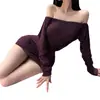 Lencería Sexy de la Amiga Naranja: Vestido Ajustado Azul Hombros Descubiertos Espalda Descubierta, Tentación Pura QQNY Uniforme Seductor para Coquetear 9105