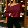 Amazon Europeo y Americano Otoño 2026 Nuevo Color Sólido Ojales Metálicos Cómodo Casual Camiseta de Hombros Caídos para Mujer