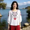 Blusas de Algodón y Lino para Mujer 2026 Primavera y Verano Nuevas Bordadas Estilo Étnico Corte Holgado Venta al por Mayor Estilo Chino Estilo Corto