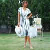 Bai Fen Zhi Yi Amazon Transfronterizo Verano Ropa de Mujer Retro Europea y Americana Vestido Blanco Estampado Tie-Dye Estilo Mori