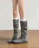 Botas de moda de dos vías gamuza fruncidas mismo estilo tacón oculto botas altas botas largas para mujer elegantes versátiles plisadas