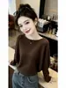 Blusa de Tricô Feminina Estilo Coreano com Manga Morcego Suave Outono Novo Solta Emagrecedora Rejuvenescedora Versátil