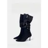 Botas de Salto Alto Apontadas Estilo Francês Acima do Joelho Outono/Inverno 2026 Novo Estilo Retrô Camurça Salto Agulha Emagrecedoras