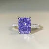 Explosiones Transfronterizas Anillo de Plata de Ley 925 Corte Flor de Hielo para Mujer Tamaño 8X10 Anillo de Piedra de Color Corte Raydion 4 quilates