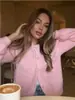 Cárdigan Corto de Punto Transfronterizo para Otoño e Invierno para Mujer, Suéter Holgado y Relajado de Imitación de Visón con Manga Larga, Chaqueta Superior de Estilo Occidental