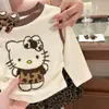 Traje de Otoño para Niña Bebé Camiseta Bordada de Gato Kt de Manga Larga Pantalones de Moda con Estampado de Leopardo Conjunto de Dos Piezas 0090A029