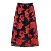 Saia de Tule Feminina Versátil de Cintura Alta, Comprimento Médio, Corte Justo, Bordada com Design de Malha Floral Tridimensional Resistente