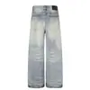 G60104 High Street Estilo Americano Tendencia Callejera para Hombres y Mujeres Diseño de Salpicaduras Bigote de Gato Jeans de Corte Recto Holgado