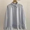 Camisa Estilo Novo Patchwork com Babados Dopamina Primavera 2026 Elegante Manga Longa Solta Redutora de Idade Top Boneca Feminino