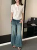 2026 Verano Nuevo Producto Patrón Oscuro Corbata de Moño Tejido Fino Tencel Lana Cuello Polo Manga Corta Tejido de Punto para Mujer Primavera Ligero