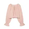 Top de Moda Elegante para Mujer Estilo Europeo y Americano Transfronterizo 2026 Venta al por Mayor Holgado Fruncido Mangas de Linterna 1342405