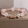 Pulsera de Cuarzo Rosa Natural con Cuentas para Mujer, Lujo Ligero de Nicho, Temperamento Exquisito, Pulsera Versátil de Cuarzo Rosa, Regalo para Mejores Amigas