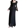 Vestido largo de color liso francés con manga larga, volantes y cuello cuadrado para mujer, estilo resort de lujo ligero para otoño, ajustado en la cintura, que se ciñe a la cadera.