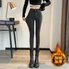 Jeans Elásticos de Cintura Alta para Mujer, Corte Ajustado, Nuevo Estilo de Primavera, Pantalones Skinny de Lápiz, Negros, Forrados de Polar, Modernos