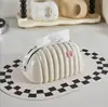 Caixa de Lenços com Mola de Luxo Leve para Mesa de Centro da Sala de Estar, Caixa de Lenços de Mesa Estilo Nórdico de Alto Padrão, Ornamento Cor Creme Estilo Chanel