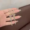Brincos Borboleta com Franja e Zircônia Rosa em Prata Leve Doce High-end Pendente Moda Elegante Versátil para Mulheres