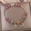 Pulsera de Cristal de Fresa Natural Cristal Rosa Cristal Gris Piedra Lunar Niñas Doble Diseño Nicho Ins Pulsera Möbius