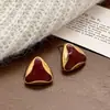 Corea del Sur Dongdaemun Triángulo Geométrico Gota de Aceite Color Esmalte Esmaltado Pendientes Chapados en Cobre Oro Real Pendientes Simples Premium para Mujeres