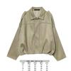 Chaqueta Bomber de Moda Europea y Americana Primavera 2025 con Mangas Murciélago, Cierre de Cremallera, Corte Holgado, Textura de Gamuza, Top Casual para Mujer