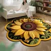 Manta de Veludo Cristal Flor de Girassol Transfronteiriça Avançada para Casa Sala de Estar Quarto Mesa de Café Tapete de Chão Resistente à Sujeira Antiderrapante Tapete Fresco