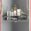 Estante de Almacenamiento para Baño Espacio de Baño Aluminio Sin Taladro Trípode Montado en Pared Esquina Escurridor Estante Artefacto de Almacenamiento