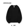 Sudadera de Algodón Puro Pesado Ag380G con Felpa, Color Sólido, Manga Larga, Cuello Redondo para Hombre, Corte Holgado, Estilo Americano, Estampado de Marca de Moda