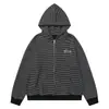 Jaqueta Cardigan com Capuz Bordada Listrada Estilo Retrô Americano para Homens e Mulheres, Novo Estilo 2026, Estilo Solto e Relaxado, Estilo Casal