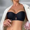 Conjunto de sujetador sexy europeo y americano, liso, sin costuras, fruncido, copa gruesa, ropa interior de talla grande con borde cruzado