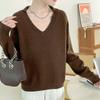 Tiro real Corea del Sur Dongdaemun otoño e invierno nuevo suéter de punto liso suelto con cuello en V jersey suéter base para mujer