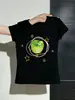 Top feminino de manga curta levemente justo com estampa de frutas e estrelas pintada à mão, camiseta de algodão fresca e calmante de verão para meninas
