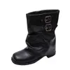 Botines plisados de tacón grueso para mujer, nuevo estilo primavera/otoño 2026, botas cortas negras de tacón grueso para combinar con faldas, botas Martin estilo motociclista