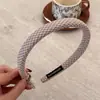 Faixa de Cabelo Fina Listrada Xadrez de Tecido para Mulheres, High-End, Fresca, Doce, Versátil, Faixa Estreita, Acessório de Cabelo Retro de Coroa Alta