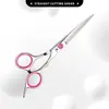 Tijeras para peluquería y limpieza de mascotas, juego especializado de tijeras de esquileo para perros, tijeras rectas y curvas, rosa