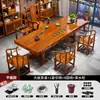 Juego de Mesa de Té Grande y Sillas de Madera Maciza, Una Mesa y Cinco Sillas, Madera Natural, Estilo Chino Nuevo, Mesa de Té para el Hogar, Estación de Preparación de Té para Oficina, Todo en Uno