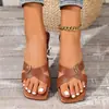 Sandalias Planas Cómodas de Estilo Nuevo para Verano 2026 para Mujer, de Moda con Tiras Cruzadas y Decoración de Hebilla, Color Sólido, Transpirables, Chanclas Antideslizantes