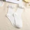 Calcetines de encaje lolita lindos para mujer, calcetines de princesa con lazo apilados, combinan con todo, calcetines blancos de encaje lolita de longitud media