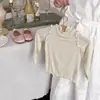 Camiseta de Niña para Primavera y Otoño, Ropa Elegante para Bebés, Camiseta Base de Color Dulce con Volantes, Versión Coreana Moderna Personalizada para Niños